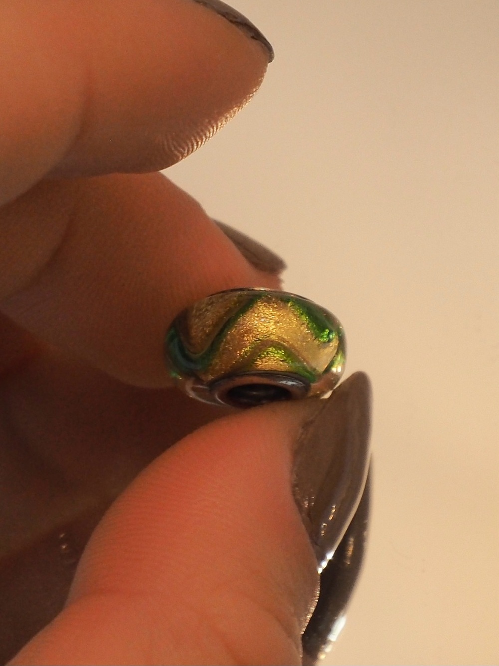 Chamilia Green & Gold Glass Bead Charm